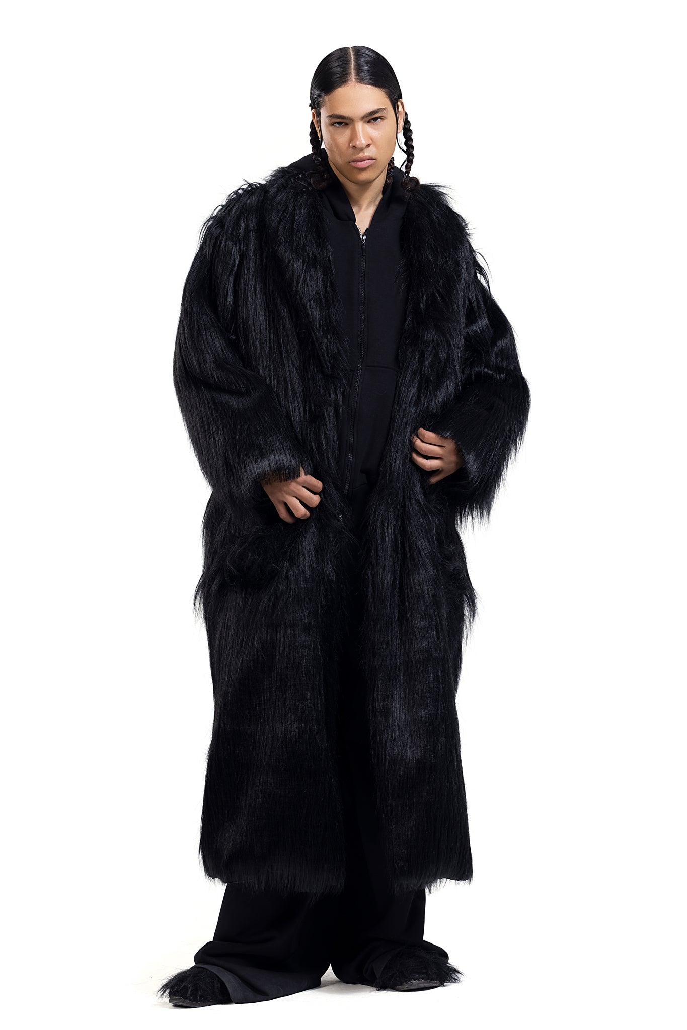 OVERSIZED LONG FUR COAT IN BLACK