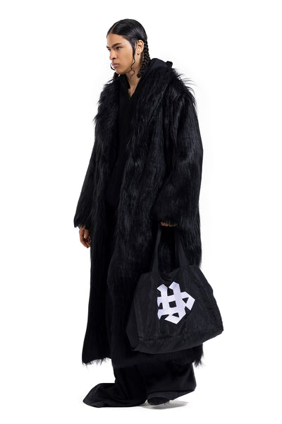 OVERSIZED LONG FUR COAT IN BLACK