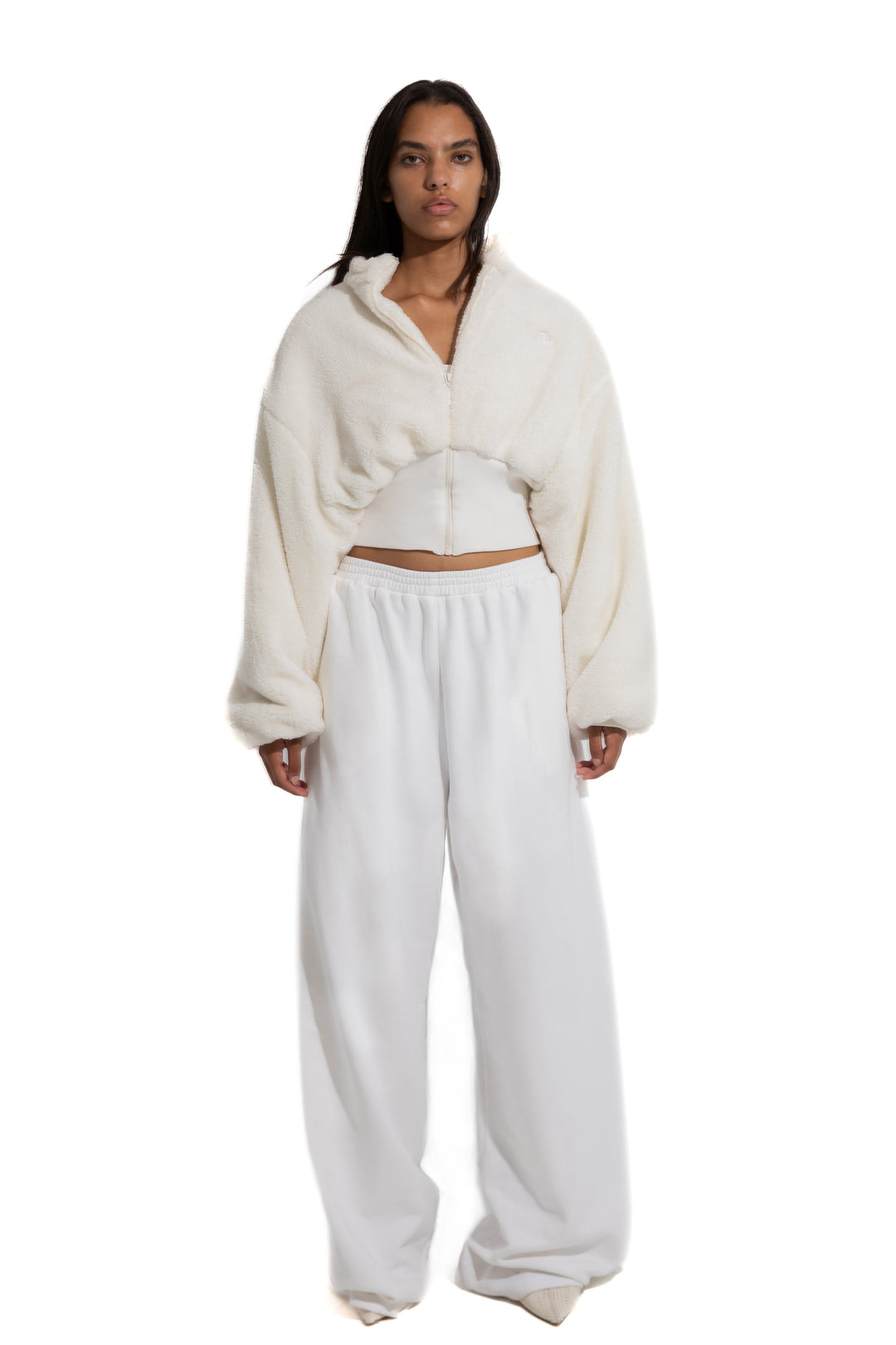 FLEECE ZIP-UP SWEATER IN WHITE