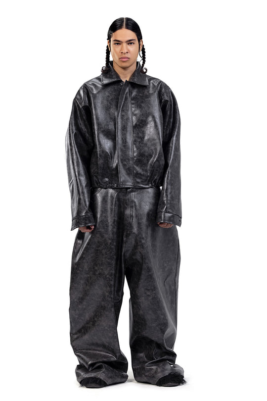 WASHED EFFECT LEATHER PANTS