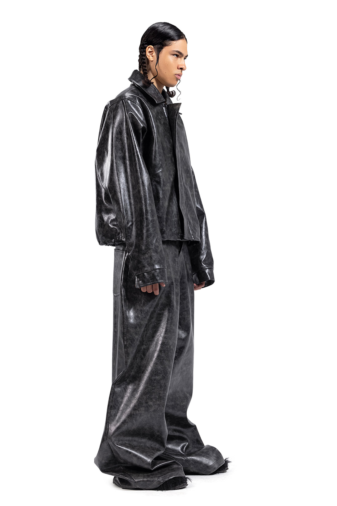 WASHED EFFECT LEATHER PANTS