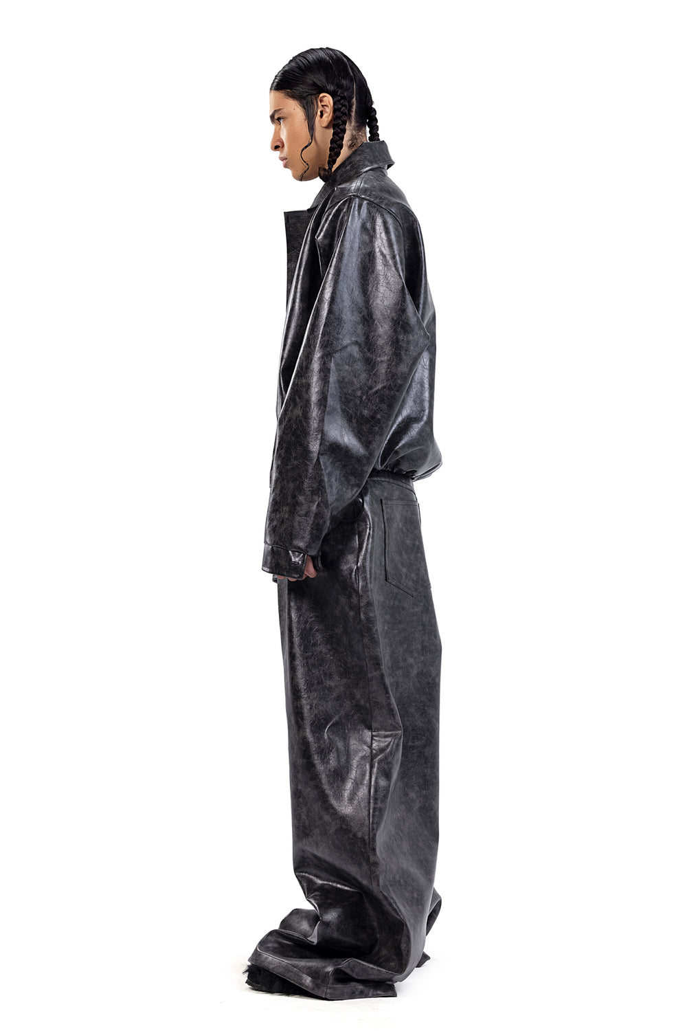 WASHED EFFECT LEATHER PANTS