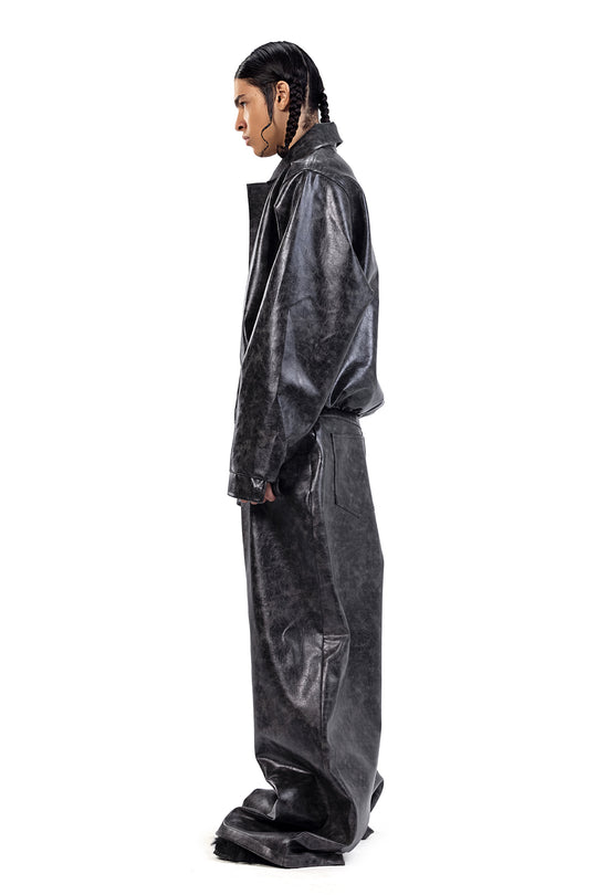 WASHED EFFECT LEATHER PANTS
