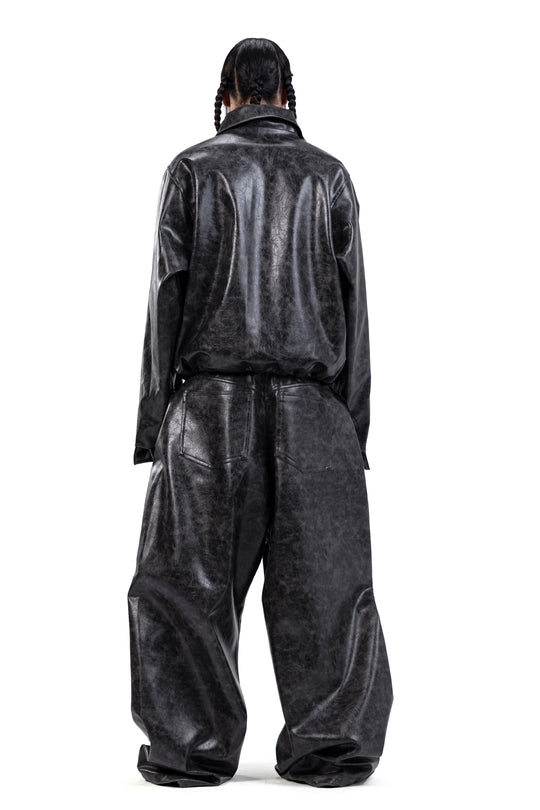 WASHED EFFECT LEATHER PANTS