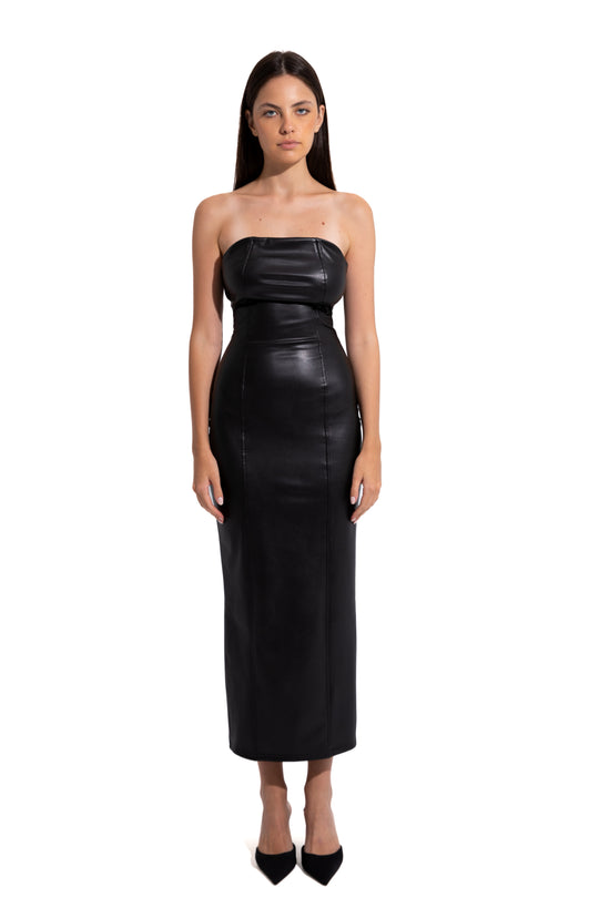 LEATHER MIDI DRESS