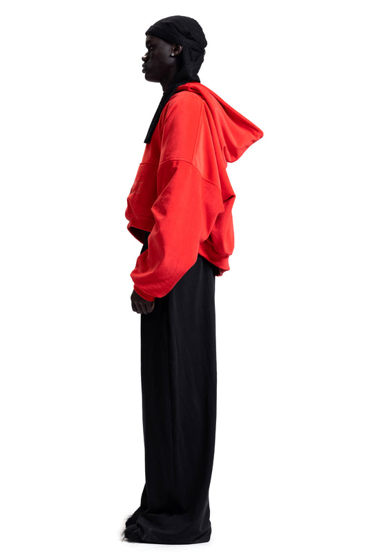 DOUBLE-LINED YMREE VELOUR HOODIE IN SCARLET