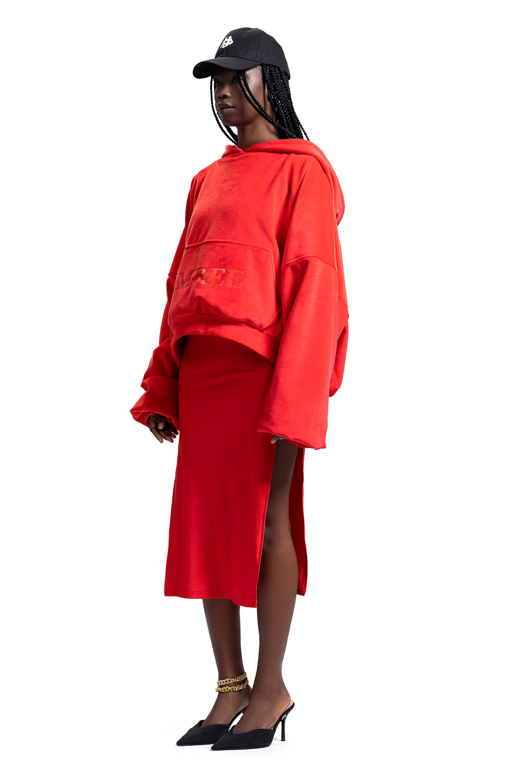 DOUBLE-LINED YMREE VELOUR HOODIE IN SCARLET