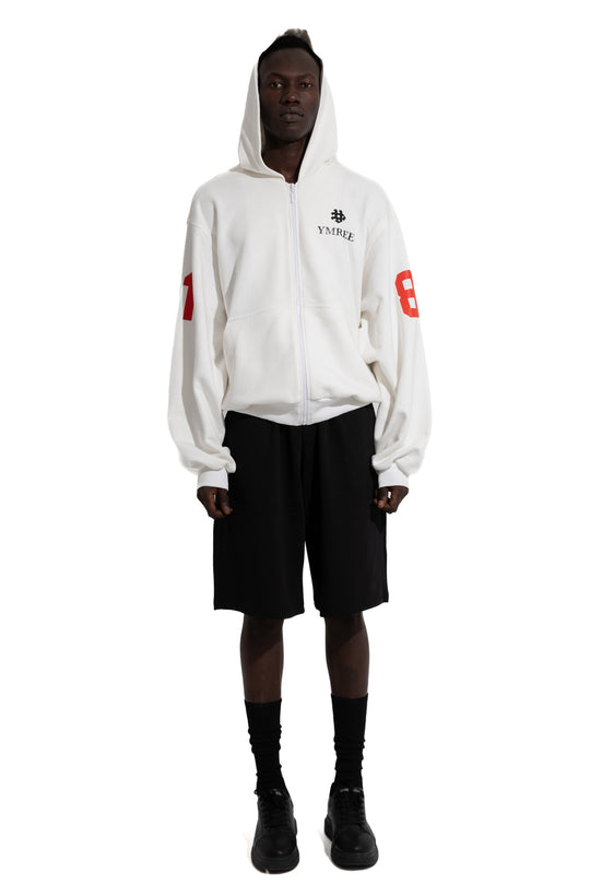 81 OVERSIZED ZIP-UP HOODIE IN WHITE