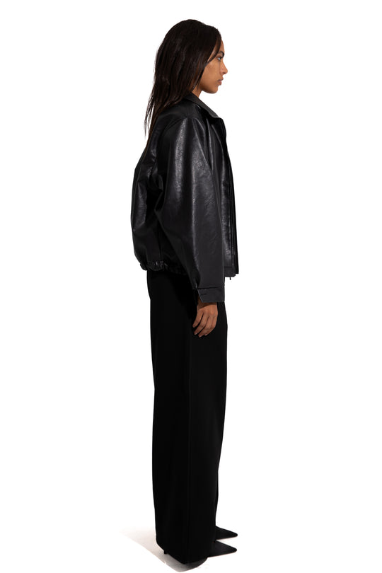 OVERSIZED LEATHER JACKET IN BLACK