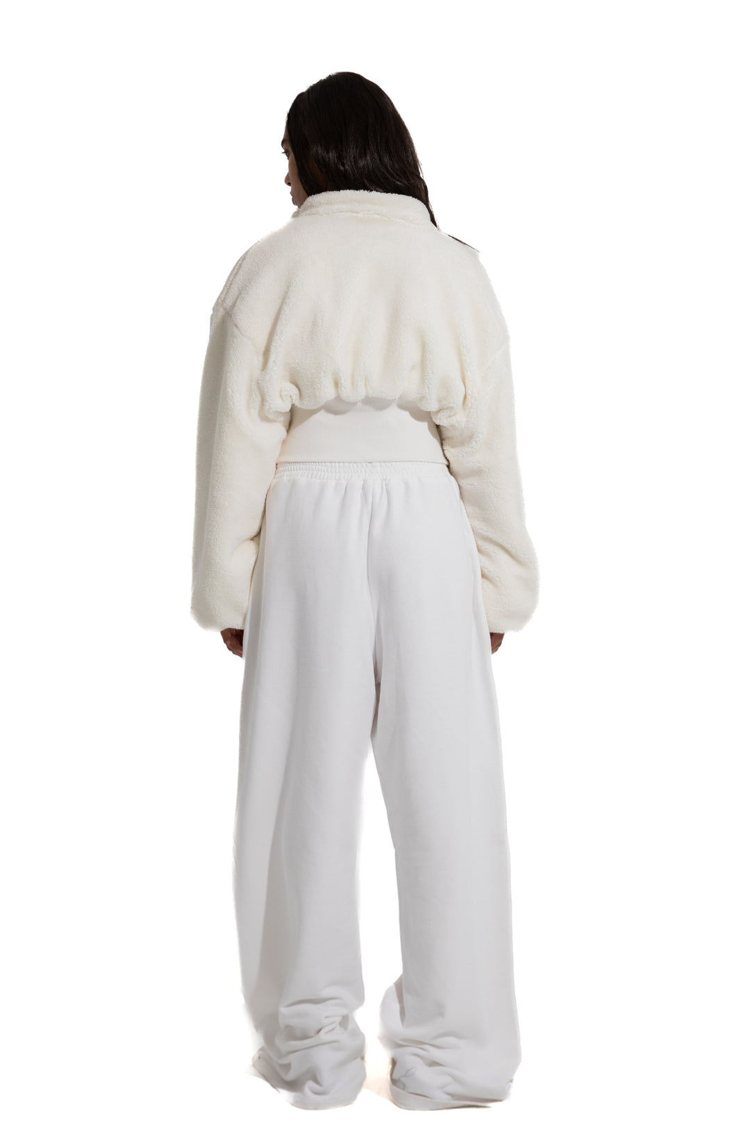 FLEECE ZIP-UP SWEATER IN WHITE