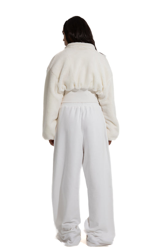FLEECE ZIP-UP SWEATER IN WHITE