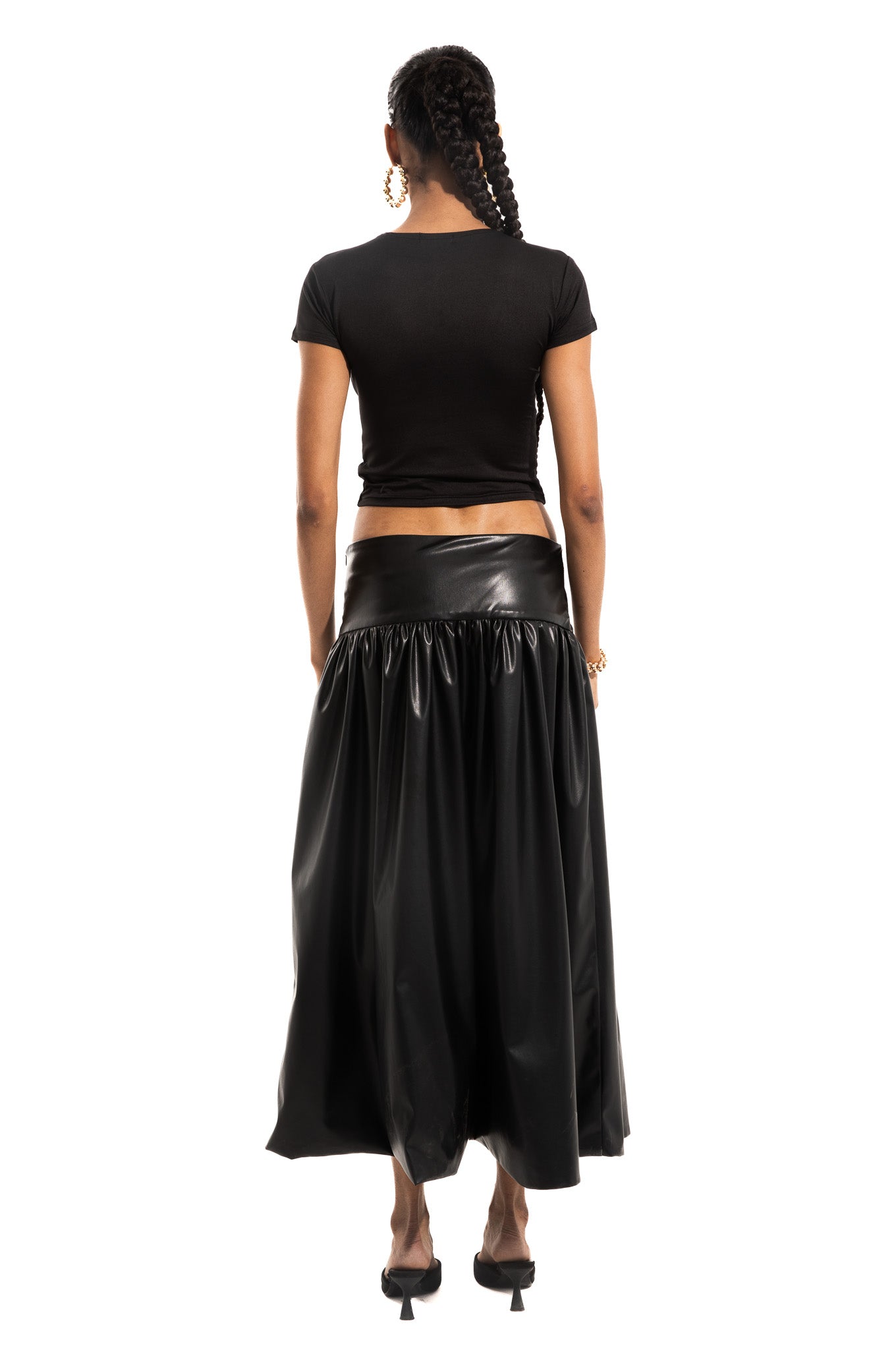 PLEATED LEATHER MAXI SKIRT IN BLACK