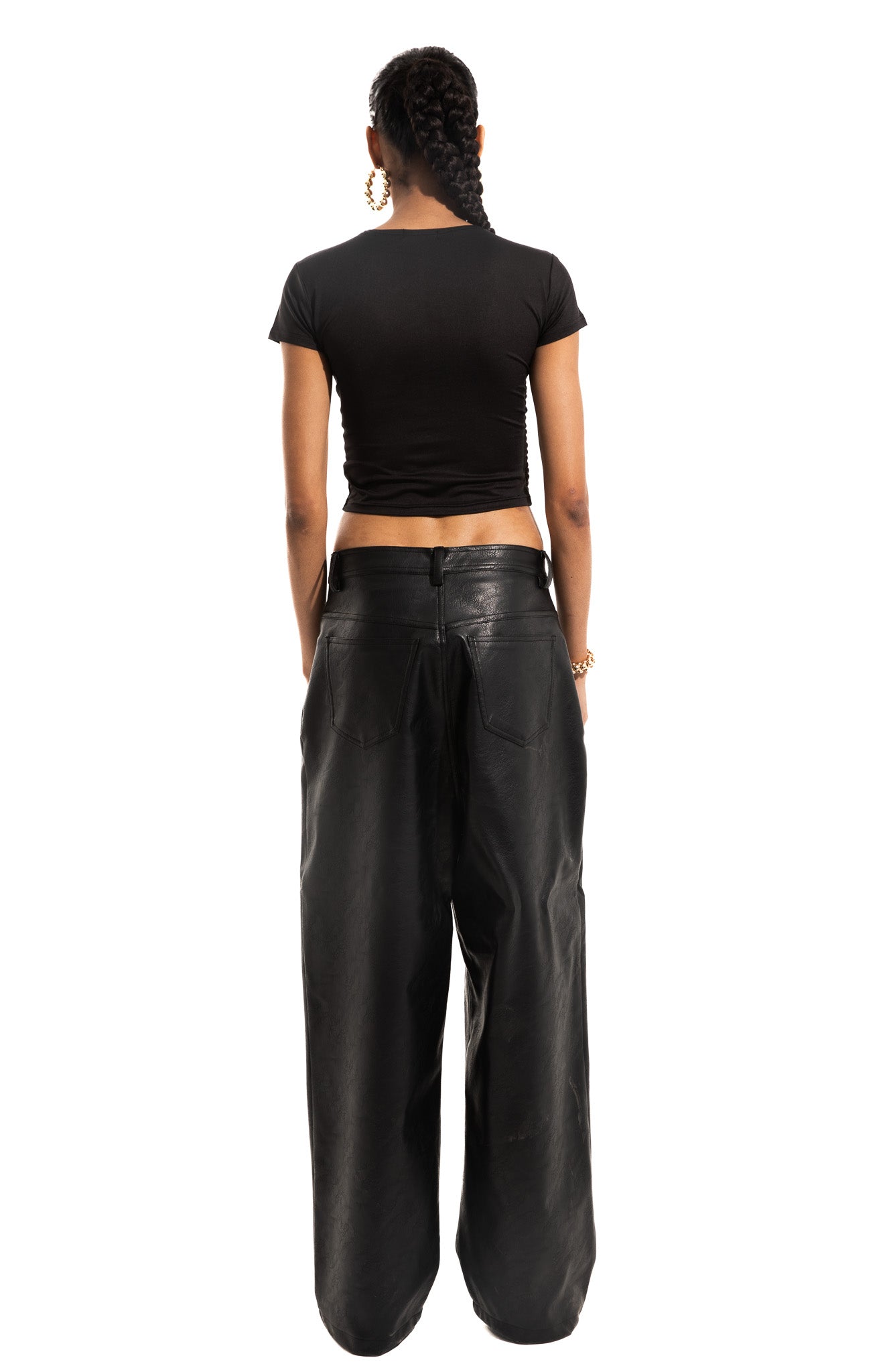 OVERSIZED TEXTURED LEATHER PANTS IN BLACK