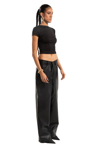 OVERSIZED TEXTURED LEATHER PANTS IN BLACK