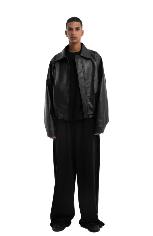 OVERSIZED LEATHER JACKET IN BLACK