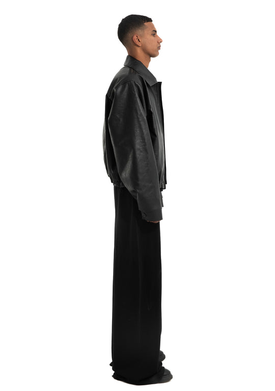 OVERSIZED LEATHER JACKET IN BLACK