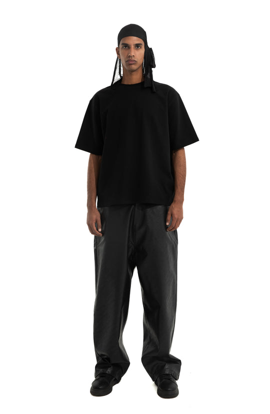 OVERSIZED TEXTURED LEATHER PANTS IN BLACK