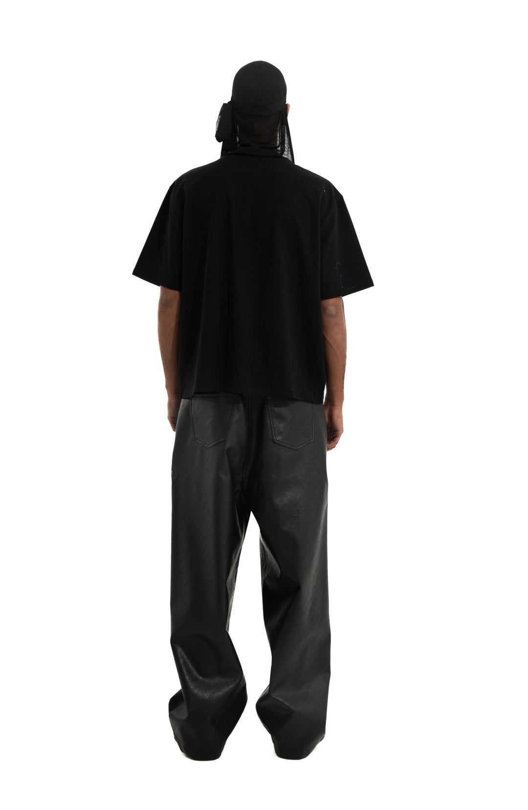 OVERSIZED TEXTURED LEATHER PANTS IN BLACK