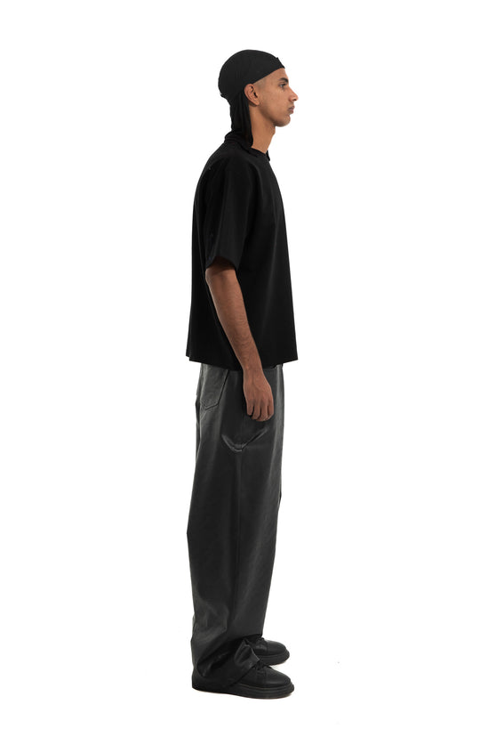 OVERSIZED TEXTURED LEATHER PANTS IN BLACK