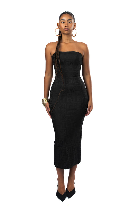 ALPHANUMERIC STRAPLESS DRESS