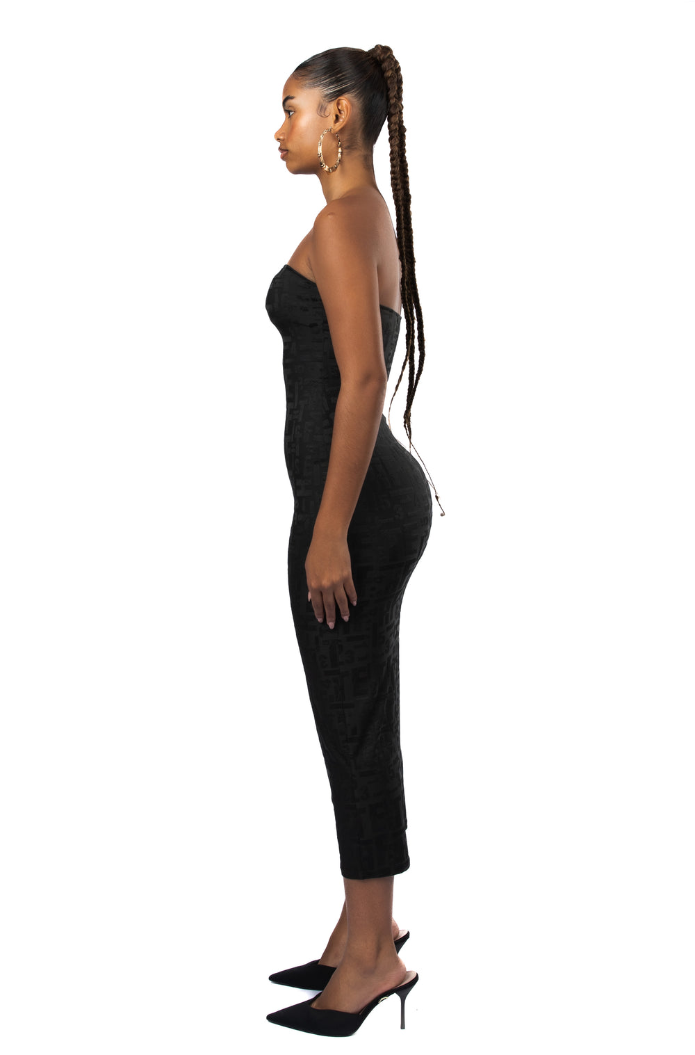 ALPHANUMERIC STRAPLESS DRESS