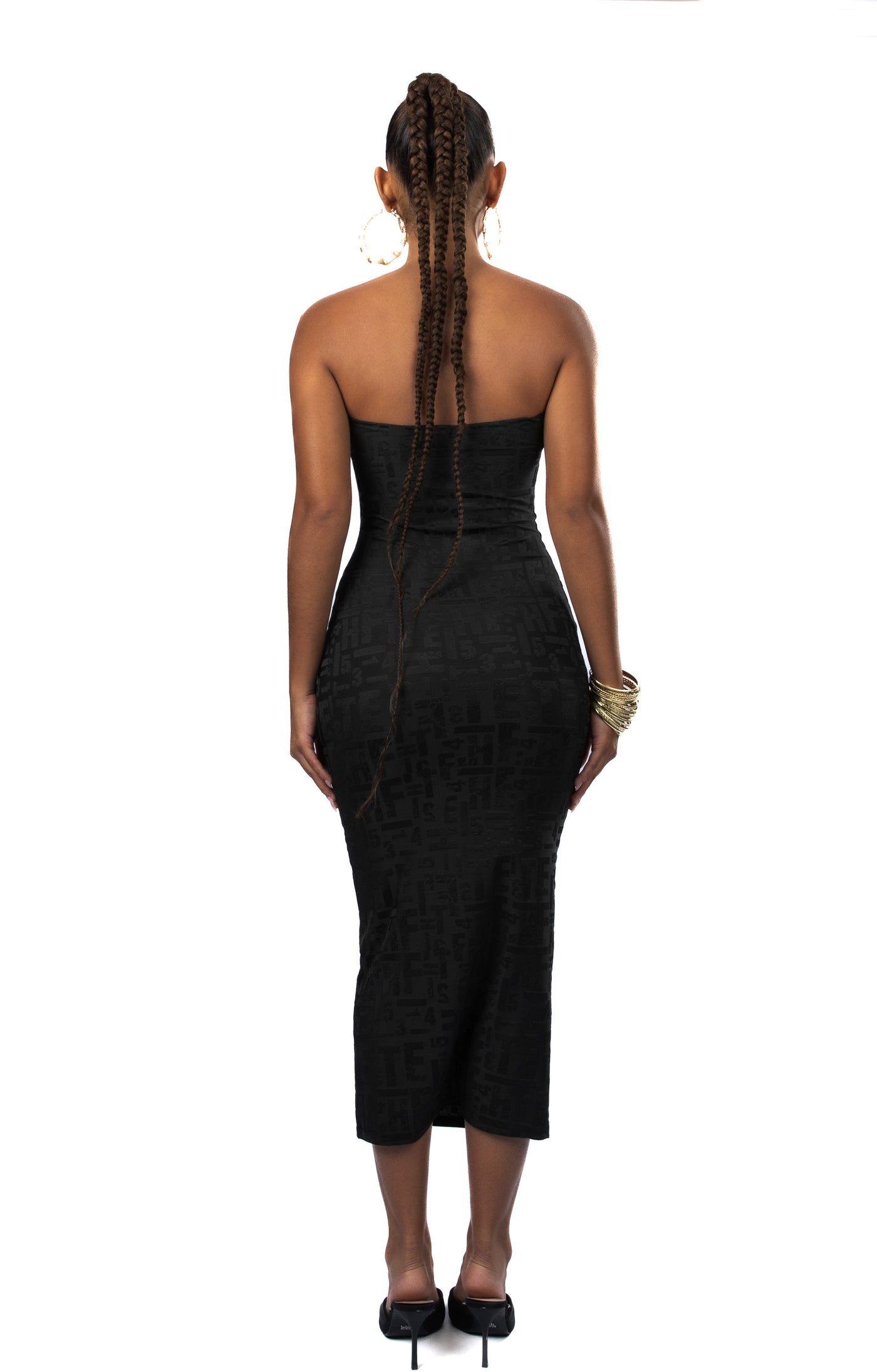 ALPHANUMERIC STRAPLESS DRESS