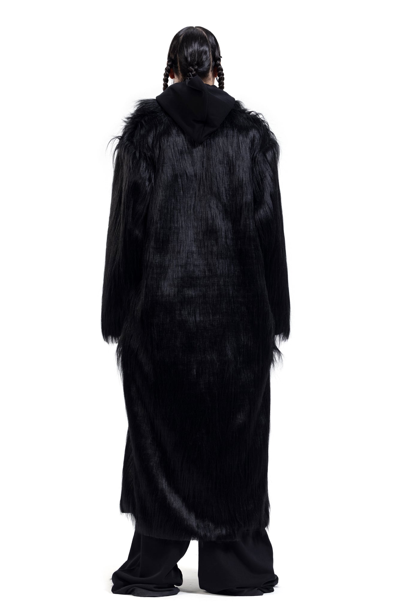 OVERSIZED LONG FUR COAT IN BLACK