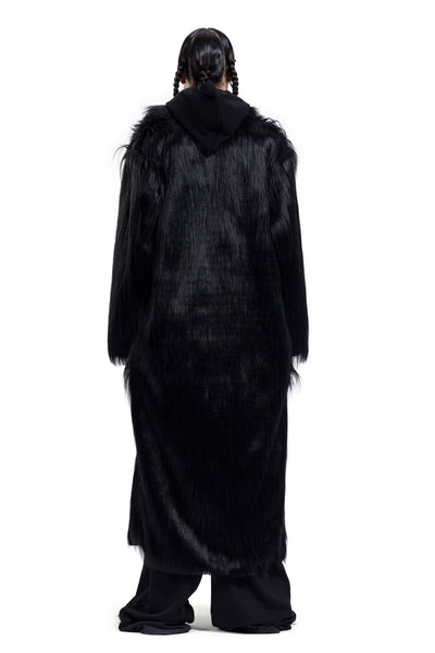 OVERSIZED LONG FUR COAT IN BLACK