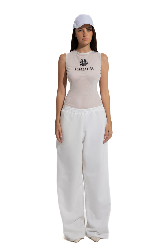 OVERSIZED SWEATS WITH MONOGRAM EMBROIDERY IN WHITE