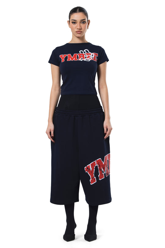 NAVY YMREE PRINT SHORTS