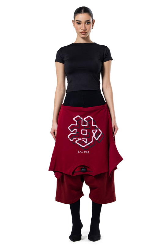 BURGUNDY MONOGRAM TSHIRT SHORTS