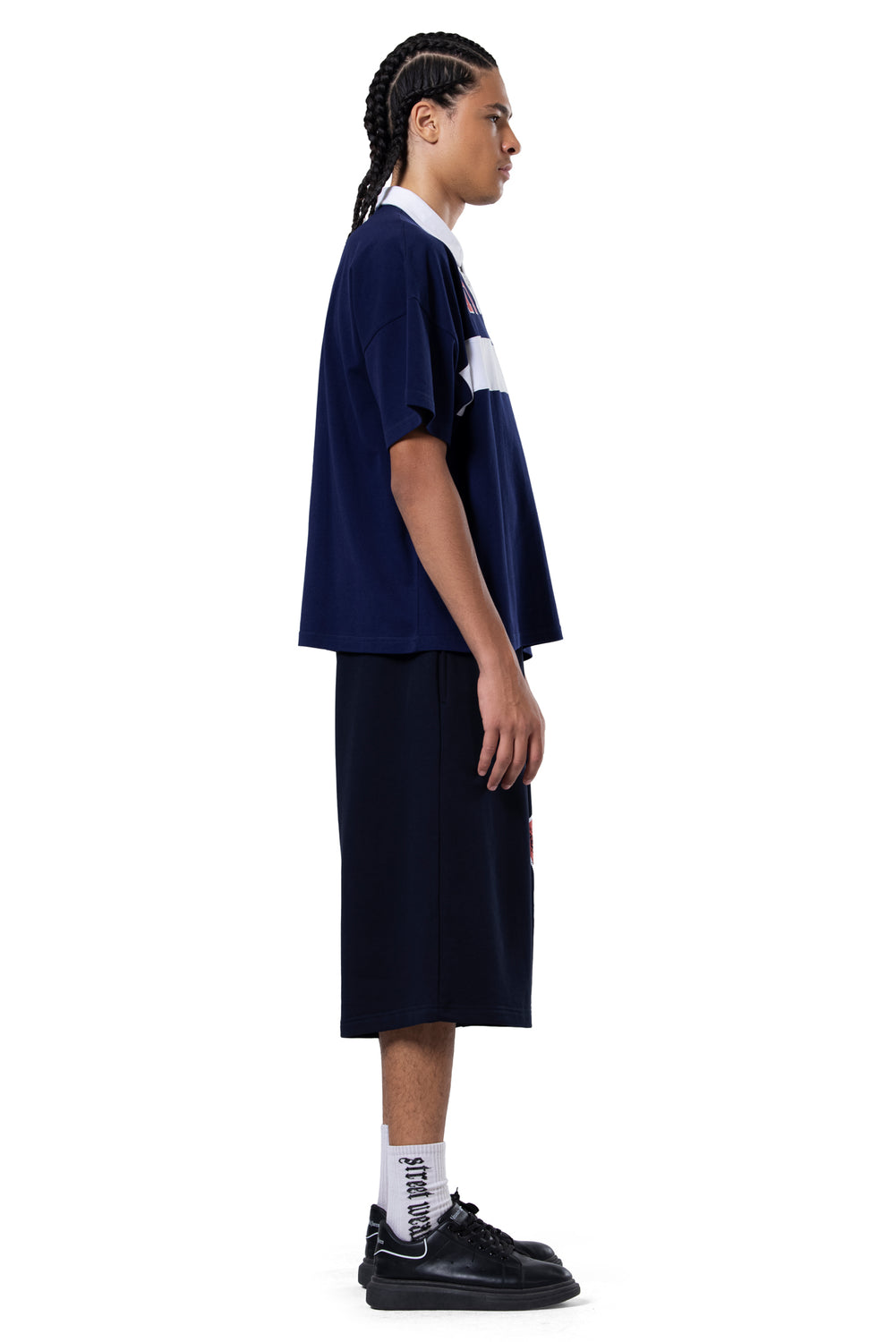 NAVY YMREE PRINT SHORTS