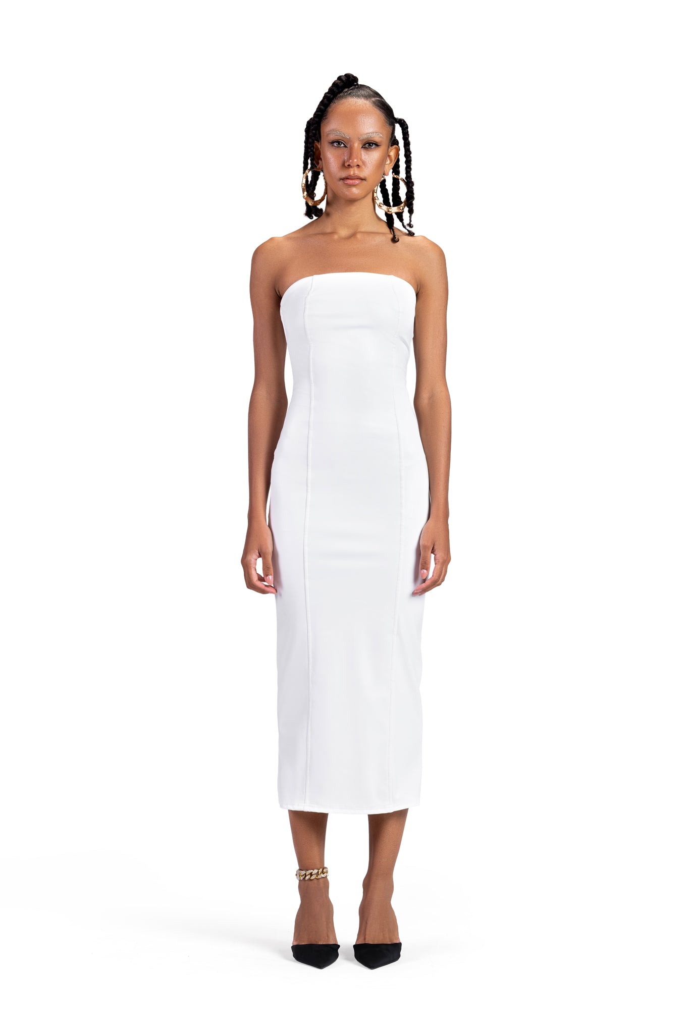LEATHER MIDI WHITE DRESS