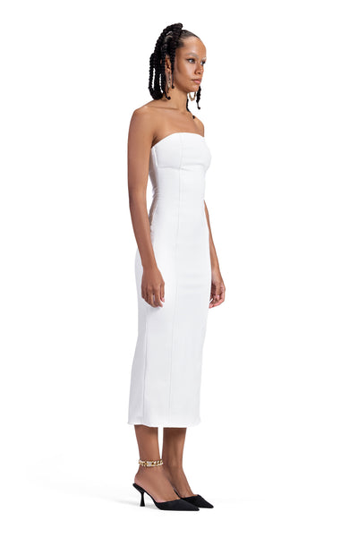 LEATHER MIDI WHITE DRESS