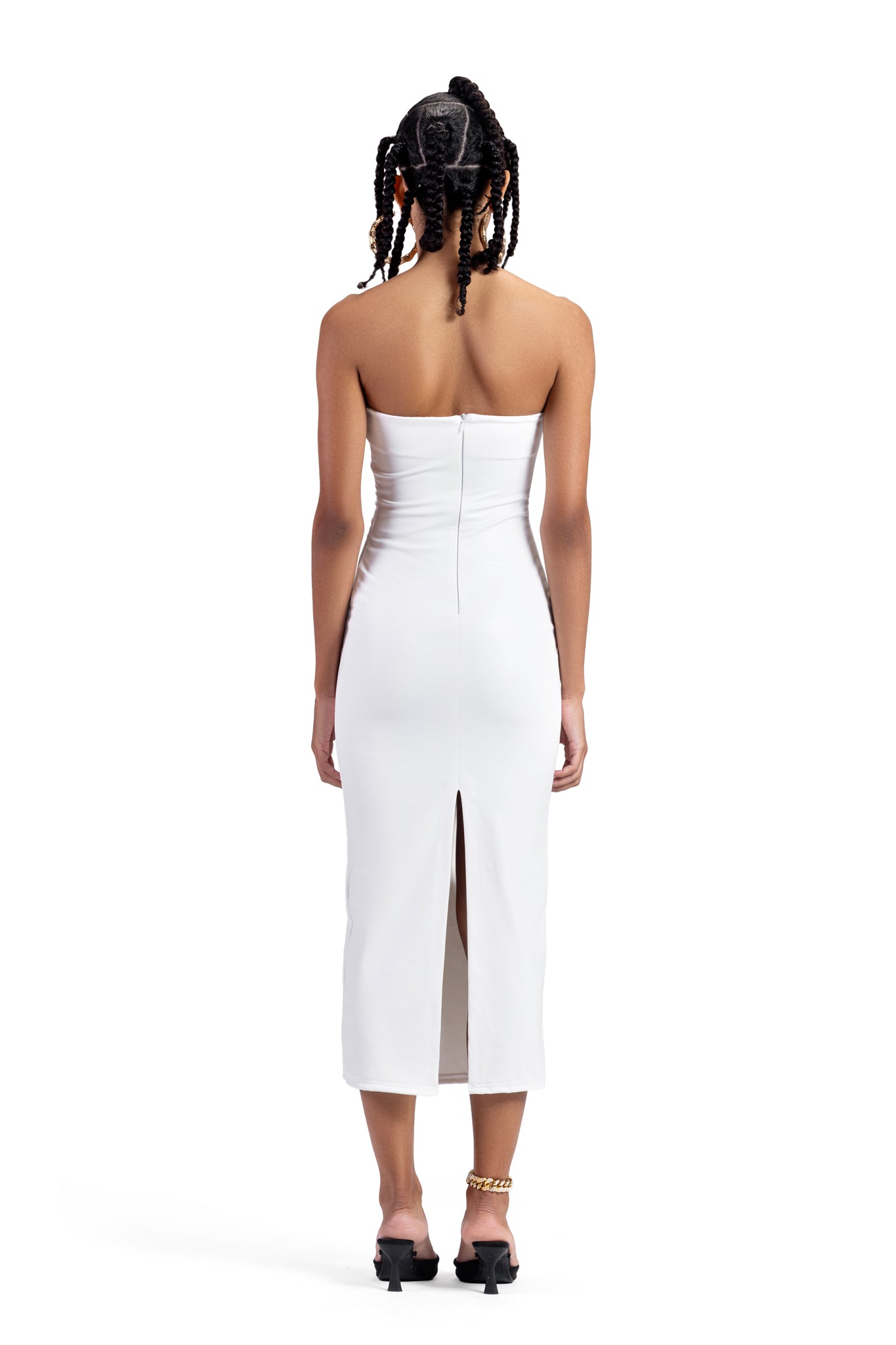 LEATHER MIDI WHITE DRESS
